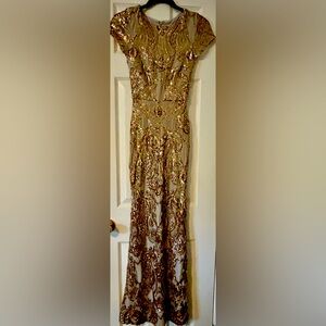 BHLDN Anthropologie gold/silver sequin lined long gown with back zipper.